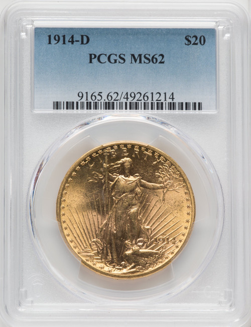 1914-D US Gold $20 Saint-Gaudens Double Eagle - PCGS MS62 [V-HA-571980003]