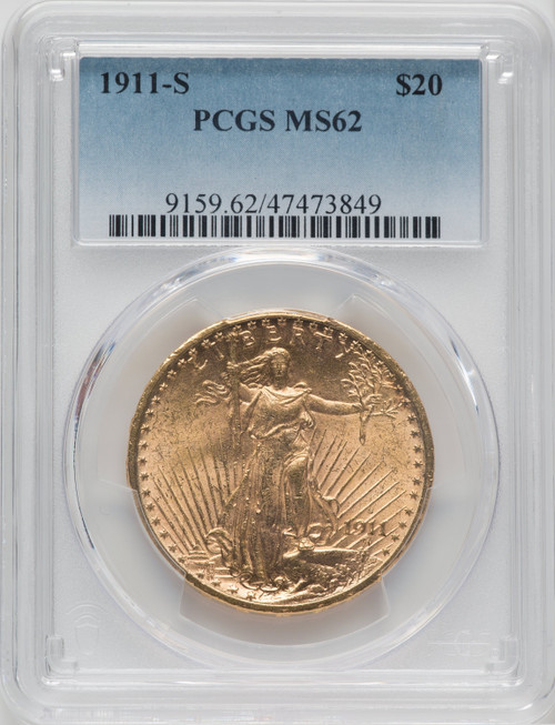 1911-S US Gold $20 Saint-Gaudens Double Eagle - PCGS MS62 [V-HA-571608029]