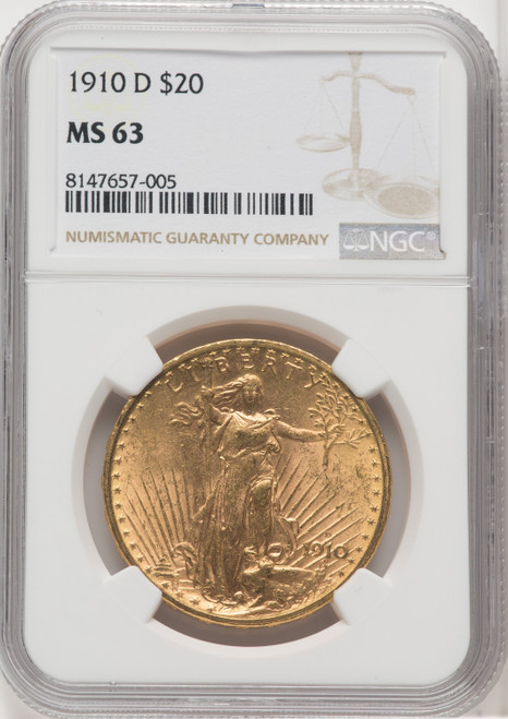 1910 D US Gold $20 Saint-Gaudens Double Eagle - NGC MS 63 [V-HA-571998007]