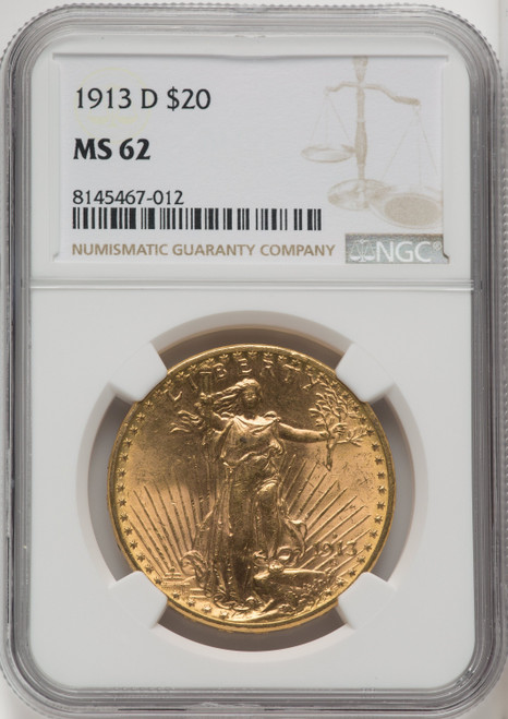 1913 D US Gold $20 Saint-Gaudens Double Eagle - NGC MS 62 [V-HA-571970028]