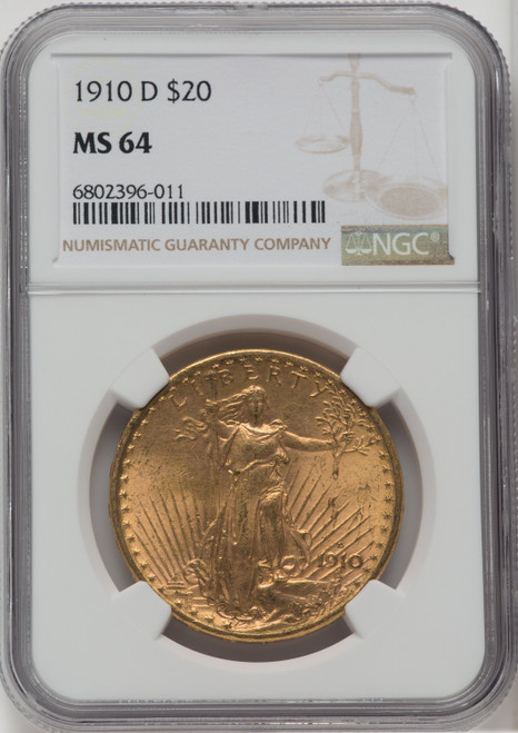 1910 D US Gold $20 Saint-Gaudens Double Eagle - NGC MS 64 [V-HA-171384233]