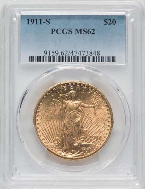 1911-S US Gold $20 Saint-Gaudens Double Eagle - PCGS MS62 [V-HA-571608032]