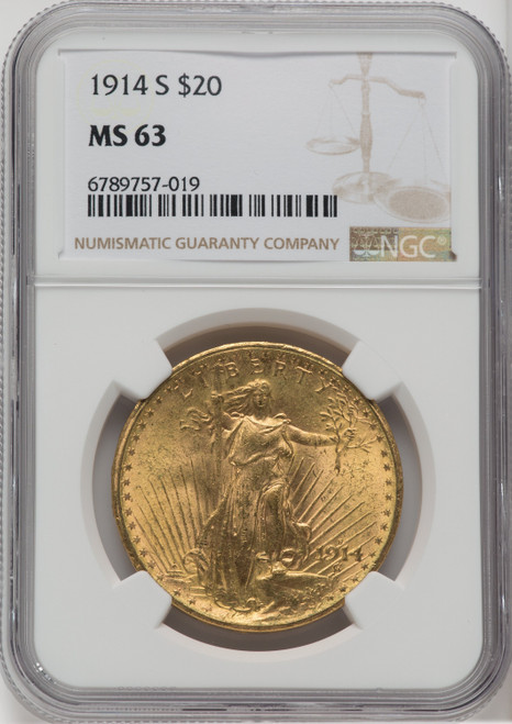 1914 S US Gold $20 Saint-Gaudens Double Eagle - NGC MS 63 [V-HA-571572023]