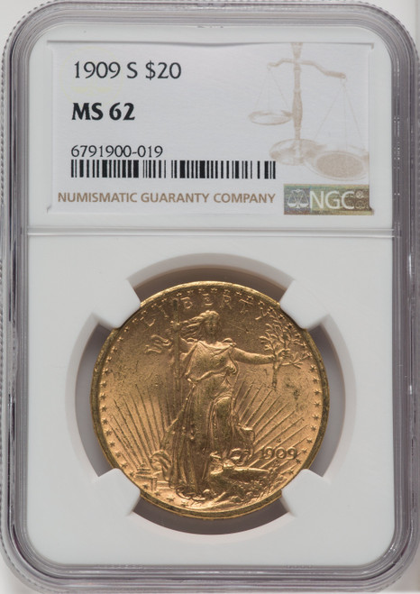 1909 S US Gold $20 Saint-Gaudens Double Eagle - NGC MS 62 [V-HA-571627237]