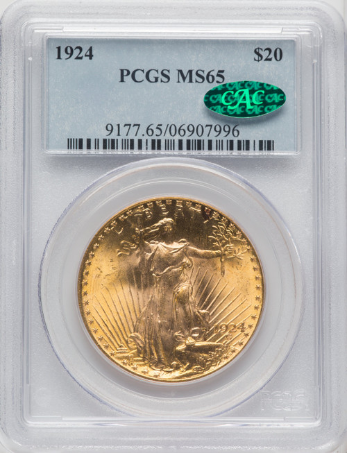 1924 US Gold $20 Saint-Gaudens Double Eagle - PCGS MS65 CAC [V-HA-766038001]