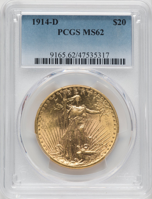 1914-D US Gold $20 Saint-Gaudens Double Eagle - PCGS MS62 [V-HA-173826035]