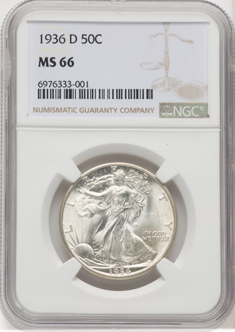 1936 D US Walking Liberty Silver Half Dollar 50C - NGC MS 66 [V-HA-769075029]