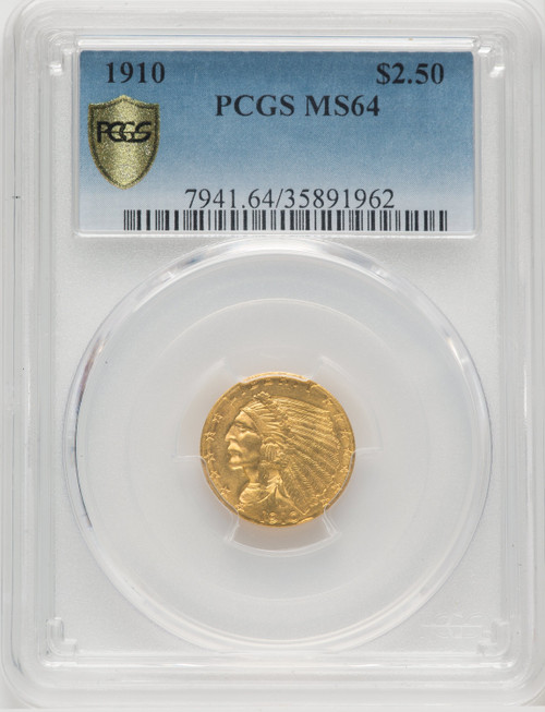 1910 US Gold $2.50 Indian Head Quarter Eagle - PCGS MS64 [V-HA-769006003]
