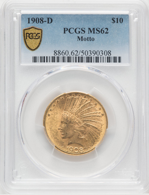 1908-D US Gold $10 Indian Head Eagle Motto - PCGS MS62 [V-HA-768604004]