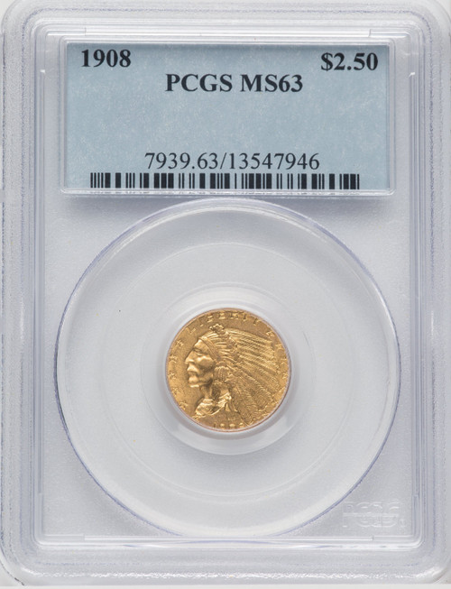 1908 US Gold $2.50 Indian Head Quarter Eagle - PCGS MS63 [V-HA-769303023]