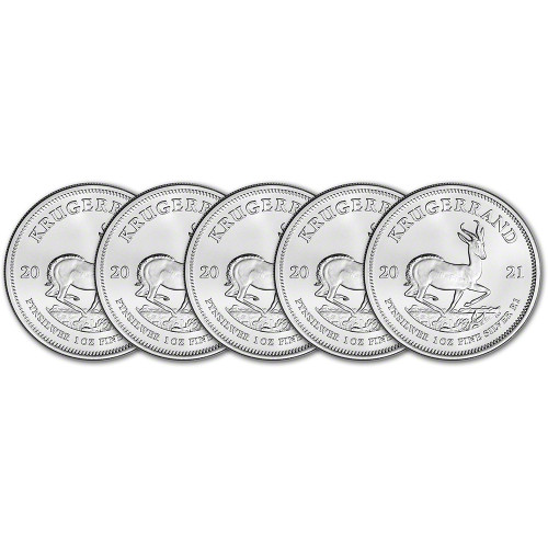2021 South Africa Silver Krugerrand 1 oz 1 Rand - BU Five 5 Coins [21-KR-S1-BU(5)]