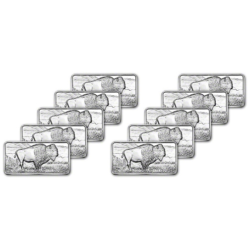 TEN (10) 10 oz. Highland Mint Silver Bar - Buffalo Design .999 Fine [SILVER-Bar-10oz-HM-BUFF(10)]