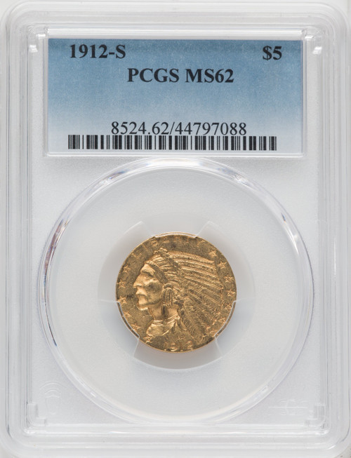 1912-S US Gold $5 Indian Head Half Eagle - PCGS MS62 [V-HA-760542003]