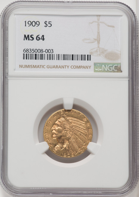 1909 US Gold $5 Indian Head Half Eagle - NGC MS 64 [V-HA-519054035]