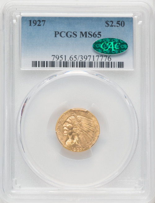 1927 US Gold $2.50 Indian Head Quarter Eagle - PCGS MS65 CAC [V-HA-765805025]