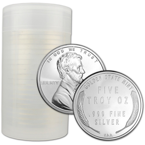 5 oz Golden State Mint Silver Round Lincoln Cent Design .999 Fine Tube of 20 [SILVER-Rnd-5oz-GSM-CENT(20)]