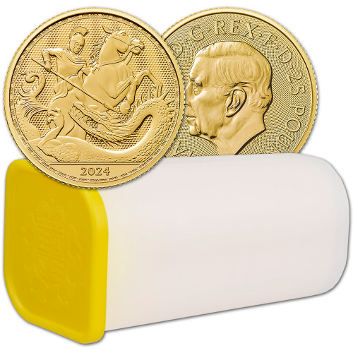 2024 Great Britain Gold St George and the Dragon £25 - 1/4 oz - BU Tube of 25 [24-UK-STGEORGE-G25-BU(25)]