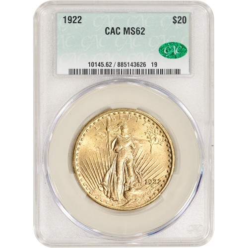 1922 US Gold $20 Saint-Gaudens Double Eagle - CAC MS62 [22-USG-STG-C-MS62]