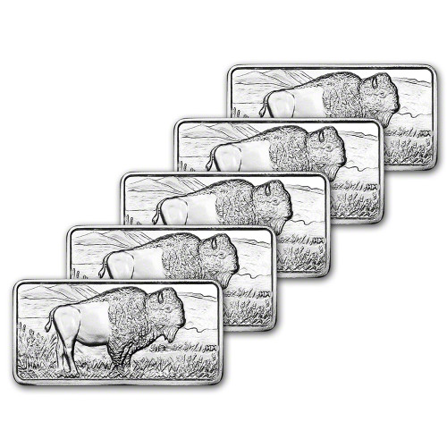FIVE (5) 10 oz. Highland Mint Silver Bar - Buffalo Design .999 Fine [SILVER-Bar-10oz-HM-BUFF(5)]
