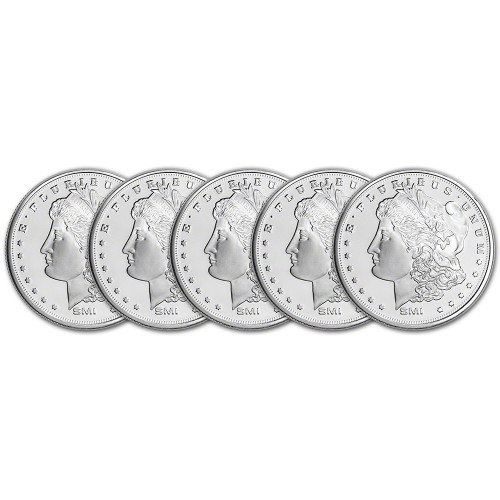 FIVE (5) 1 oz. Silver Round - Sunshine Morgan - .999 Fine [SILVER-Rnd-1oz-SMI-MOR(5)]