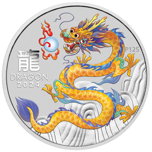 2024 P Australia Silver Colorized Yellow Lunar Year of the Dragon 1 oz $1 - BU [24-P-DRAGONCOLYEL-S1-BU]