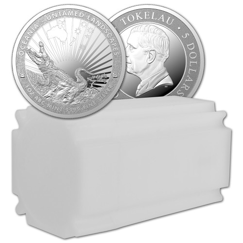 2024 Tokelau Silver Crocodile Untamed Landscape 1 oz $5 - Tube of 20 [24-TK-UNTAMED-CROC-BU(20)]
