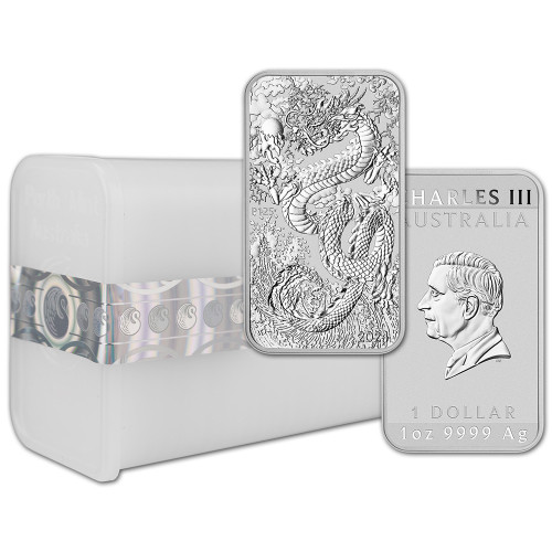 2024 P Australia Silver Dragon Rectangle Coin Bar 1 oz $1  20 Coins in Mint Tube [24-P-AU-DRAGONBAR-S1-BU(20)]