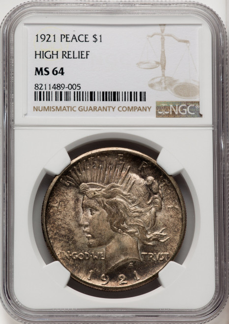 1921 PEACE US Peace Silver Dollar $1 HIGH RELIEF - NGC MS 64 [V-HA-769231007]