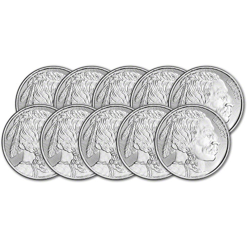 TEN (10) 1 oz. Cut Saw Mint Silver Round - Buffalo Design - 999 Fine [SILVER-Rnd-1oz-CSM-BUF(10)]