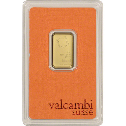 5 gram Gold Bar - Valcambi Suisse - 999.9 Fine in Sealed Assay [GOLD-Bar-5g-VALCAMBI-Assay]