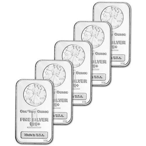 FIVE (5) 1 oz. Highland Mint Silver Bar - Walking Liberty Design .999+ Fine [SILVER-Bar-1oz-HM-WALKER(5)]