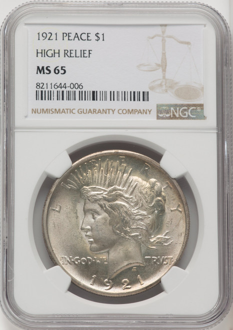 1921 PEACE US Peace Silver Dollar $1 HIGH RELIEF - NGC MS 65 [V-HA-771365026]
