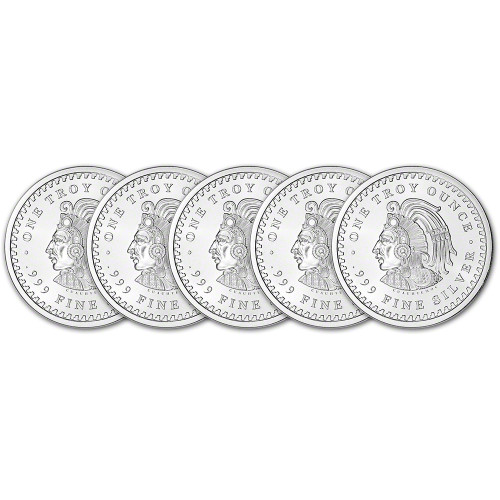 FIVE (5) 1 oz. Golden State Mint Silver Round Aztec Calendar .999 Fine [SILVER-Rnd-1oz-GSM-AZTEC(5)]