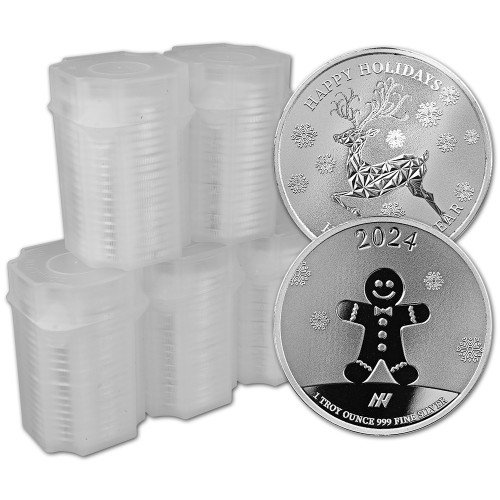 100 pc 1 oz Silver Round Asahi 2024 Happy Holidays Happy New Year .999 5 Tubes [SILVER-Rnd-1oz-ASAHI-2024XMAS(100)]