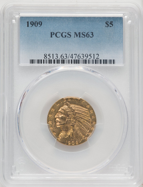 1909 US Gold $5 Indian Head Half Eagle - PCGS MS63 [V-HA-771310019]
