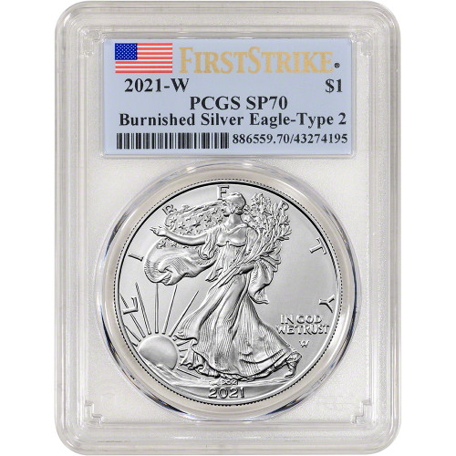 2021 W American Silver Eagle Burnished Type 2 - PCGS SP70 First Strike [21-W-ASE-T2-P-SP70-FS]