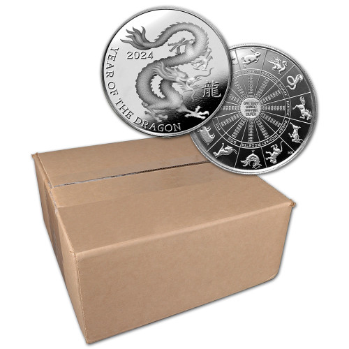 100 pc 1 oz Highland Mint Silver Round Lunar Dragon .999 Sealed Box of 500 [SILVER-Rnd-1oz-HM-DRAGON(500)]