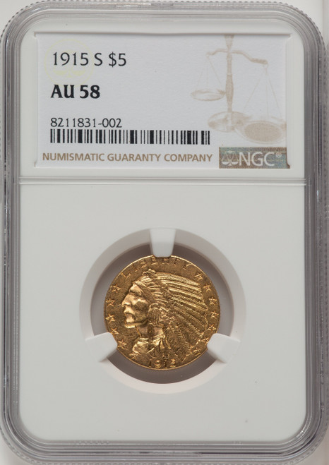 1915 S US Gold $5 Indian Head Half Eagle - NGC AU 58 [V-HA-771085099]