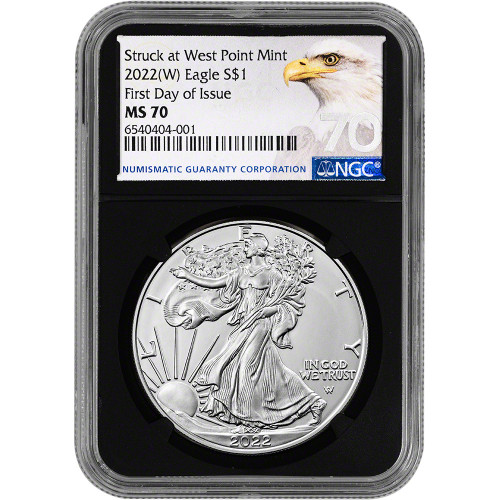 2022 (W) American Silver Eagle - NGC MS70 First Day Issue Grade 70 Label Black [22-(W)-ASE-N-MS70-FDI-BE70-BLK]