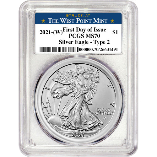 2021 (W) American Silver Eagle Type 2 - PCGS MS70 First Day Issue West Point [21-(W)-ASE-T2-P-MS70-FDI-WP]