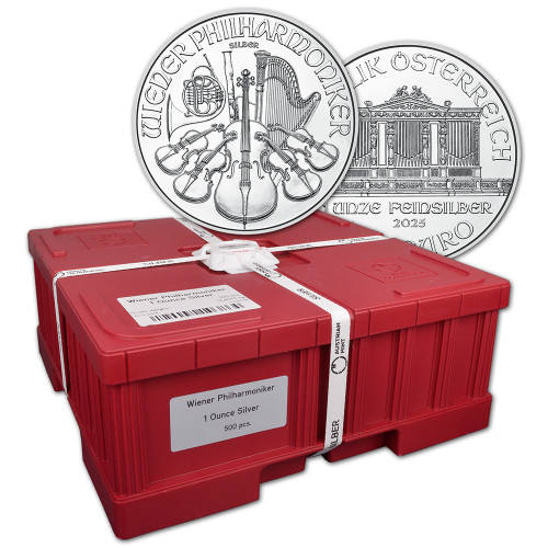 2025 Austria Silver Philharmonic 1 oz 1.5 Euro Mint Sealed 500 Coin Monster Box [25-PHIL-S1.5-BU(500)]