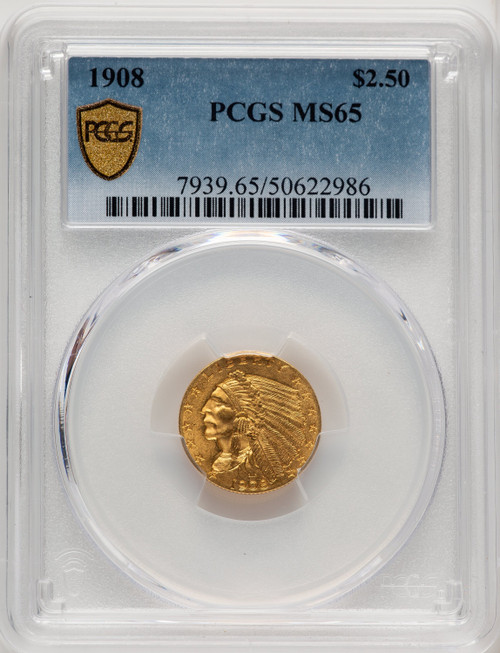 1908 US Gold $2.50 Indian Head Quarter Eagle - PCGS MS65 [V-HA-774153001]