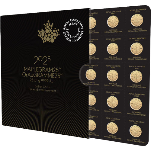 2025 25x1 gram Gold Maplegram25 - RCM - Royal Canadian Mint .9999 Fine in Assay [GOLD-25x1g-RCM-2025]