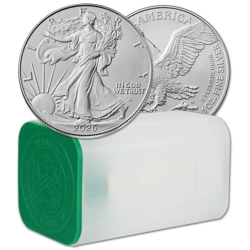 2026 American Silver Eagle 1 oz $1 1 Roll Twenty 20 BU Coins in Mint Tube