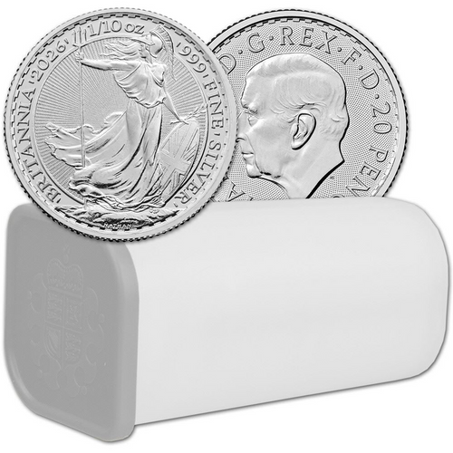 2026 Great Britain Silver Britannia 1/10 oz 20 Pence BU 1 Roll 16 Coin Tube