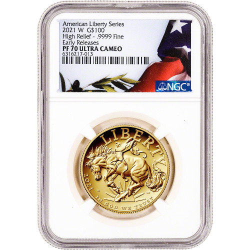 2021 W American Liberty Gold High Relief Proof 1 oz $100 NGC PF70 Early Releases [21-W-HR-N-PF70-ER-FLAG]