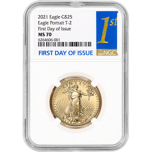 2021 American Gold Eagle Type 2 1/2 oz $25 NGC MS70 First Day