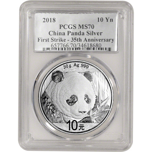 2018 China Silver Panda (30 g) 10 Yuan PCGS MS70 First Strike Silver Foil Label [18-CSP-P-MS70-FS-SILVER]