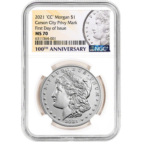 2021 (CC) US Morgan Silver Dollar $1 Carson City Privy NGC MS70 First Day Issue [21-(CC)-MOR-N-MS70-FDI-ANN]
