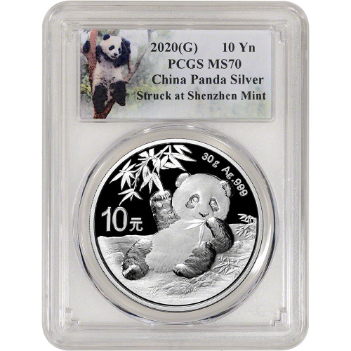 2020 (G) China Silver Panda 30 g 10 Yuan - PCGS MS70 Shenzen Mint [20-(G)-CSP-P-MS70-TREE]